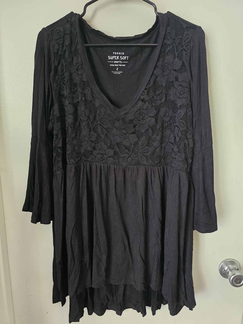 torrid Black Lace Yoke V-Neck Babydoll Tunic
